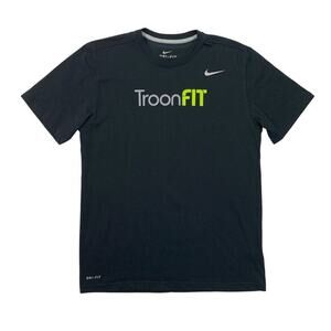 Nike T Shirt Mens Medium Black Cotton Blend Dri Fit Swoosh Short Sleeve TroonFit